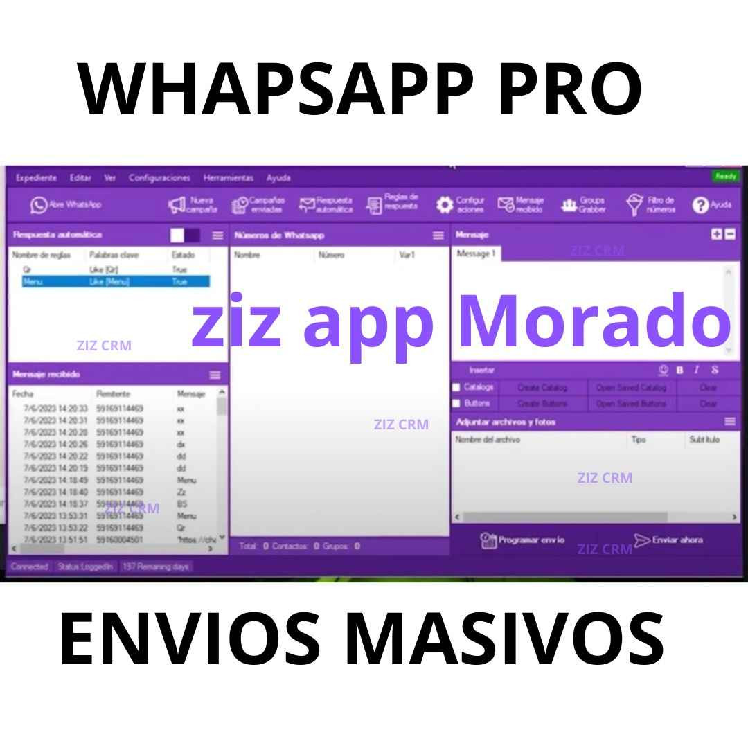 1 MES Whatsapp Pro APP WEB ZiZ MORADO ENVIOS MASIVOS( 1 pc-laptop)